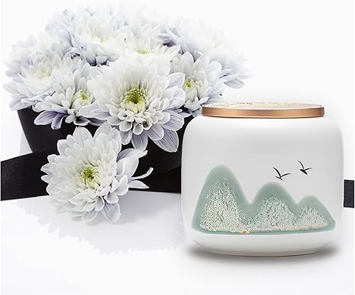 Miniatura 8 de NS Online Pequeños juegos de urnas de 3-3 pulgadas de cerámica decorativas para cenizas, urna conmemorativa de 3 piezas, urna conmemorativa