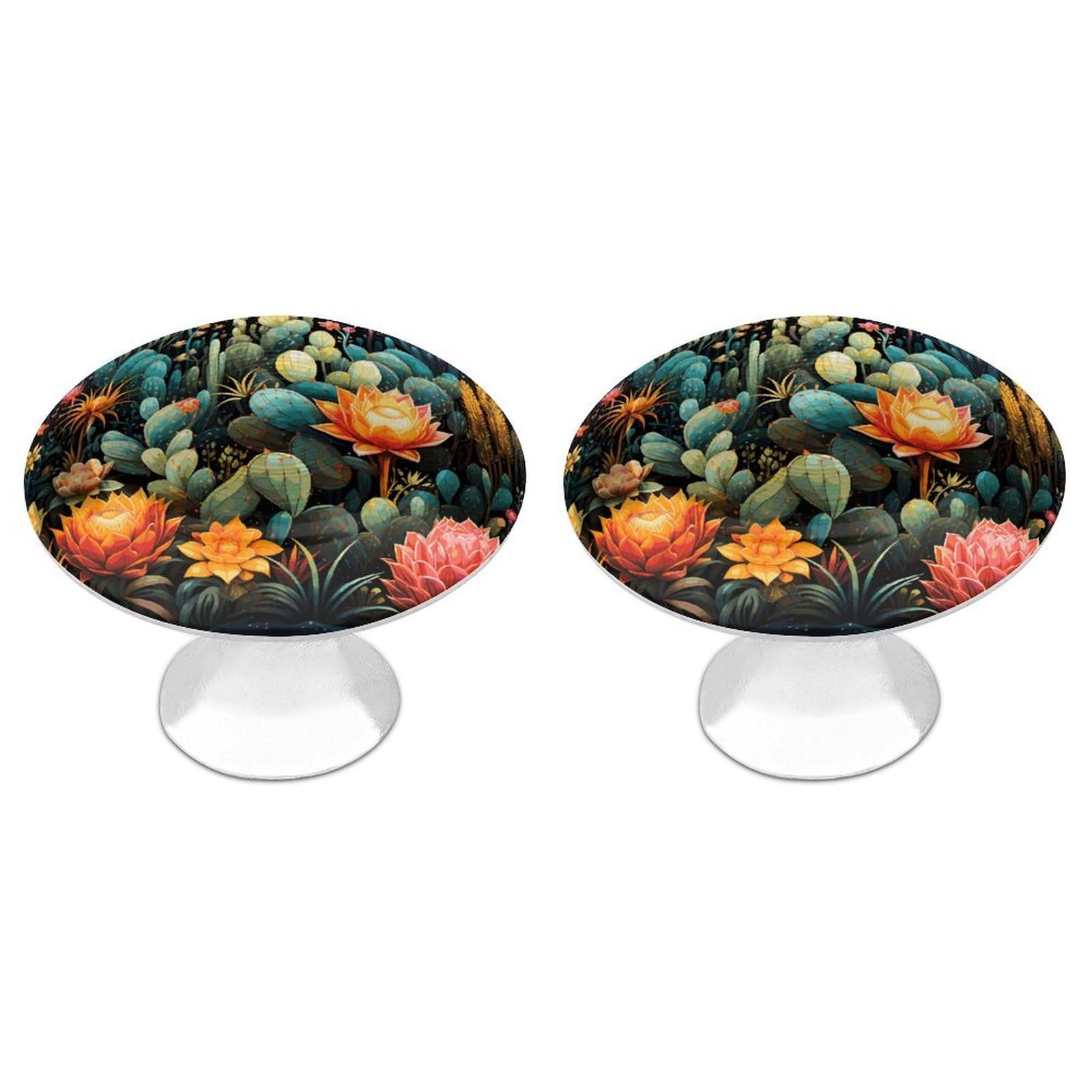 NTVOWPZO Cabinet Handles Round Drawer Pulls Colorful Cactus Pattern Dresser Knobs for Cabinets and Drawers Handle for Bathroom Cupboard Drawers Cabinet Pulls for Kitchen Door