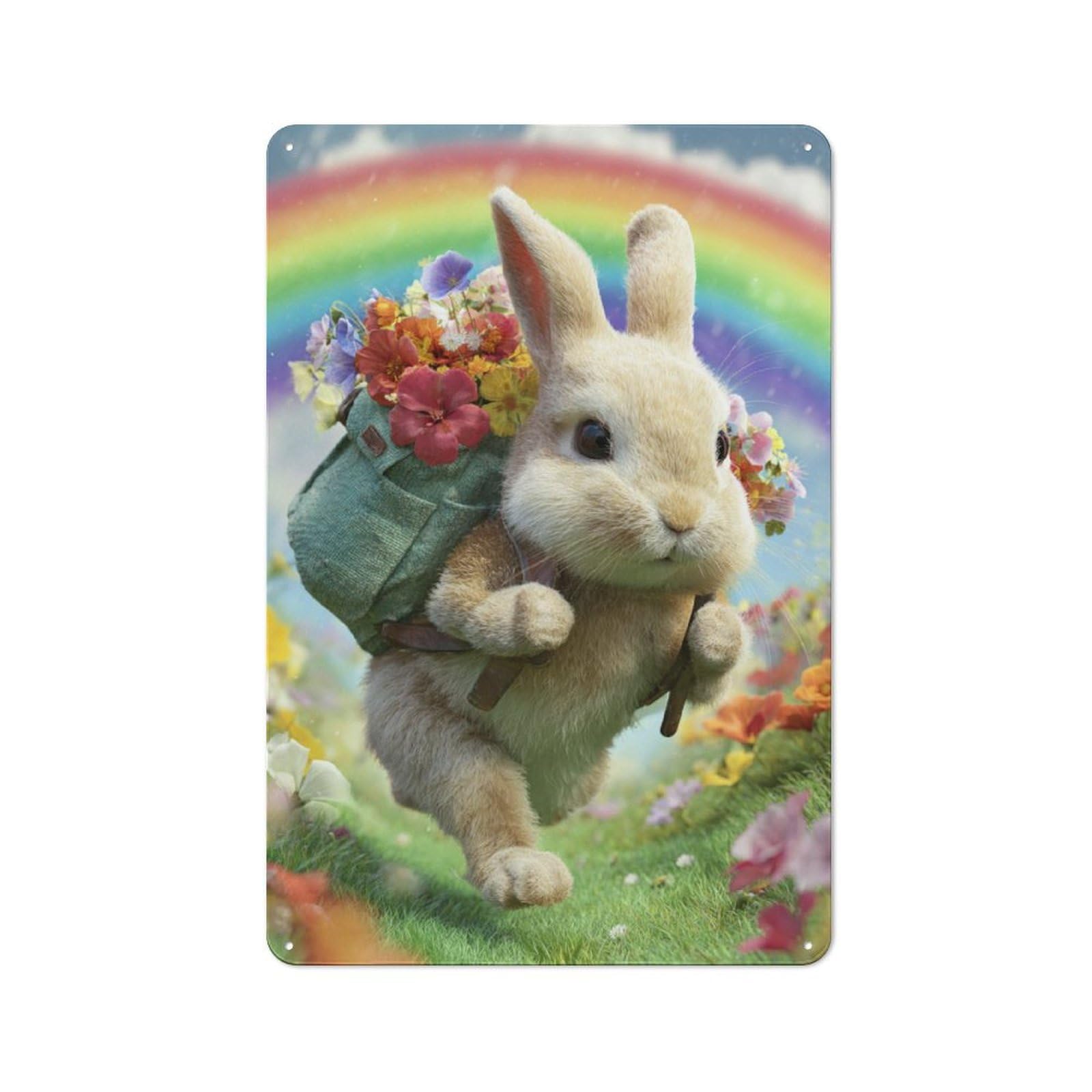 Junmoney Bunny's Floral Adventure Rustic Metal Sign 30X20cm For Café Or Restaurant, For Vintage Wall Decor Fans, For Living Room And Hallway Decor