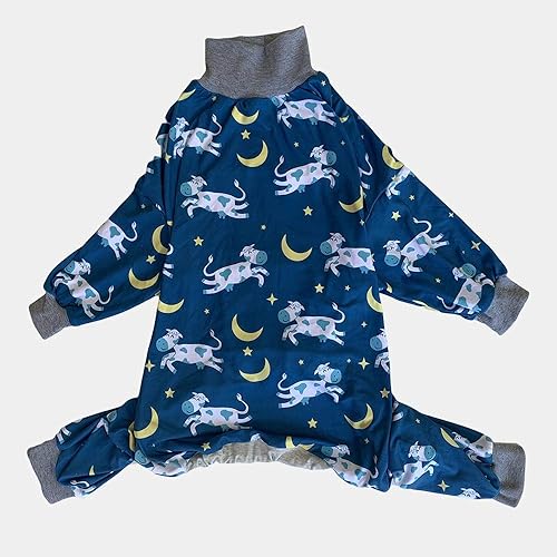 Miniatura 9 de Tooth & Honey Pit Bull - Pijama para perro con estampado de vaca, luna y estrella, con cobertura completa, pijama ligera para perros grandes