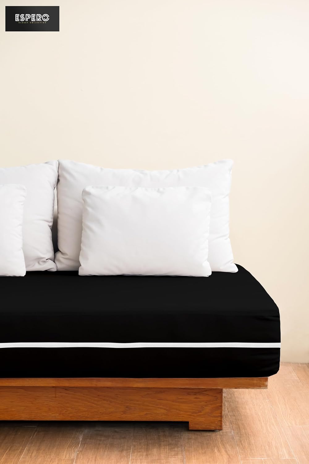 Zipper Fitted Sheet Made of 100% Microfiber Fabric Super Soft- Queen Size Upto 12 Inch Deep Pocket- Black Color