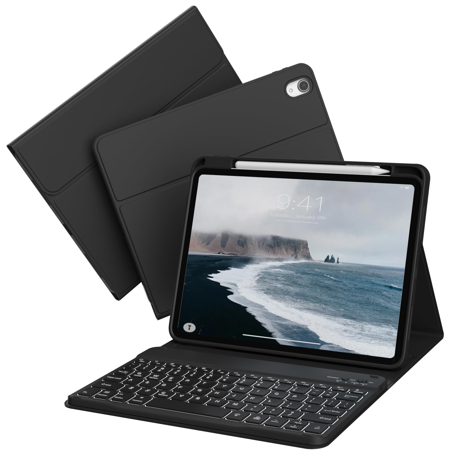 KVTVOU for iPad 11th 10th Generation Case with Keyboard - 7 Colors Backlit Detachable Wireless Folio Keyboard Cover with Pencil Holder for iPad 11