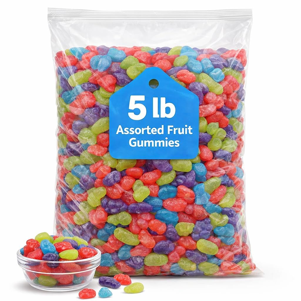 Assorted Fruit Gummies, 10 lb Bulk Bag, Chewy Gummy Candy for Parties