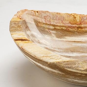 KALIFANO - 13 Brown Petrified Wood Bowl, Hand-carved, Timeless, Unique, and Elegant Decor Accent, Office or Home Decor