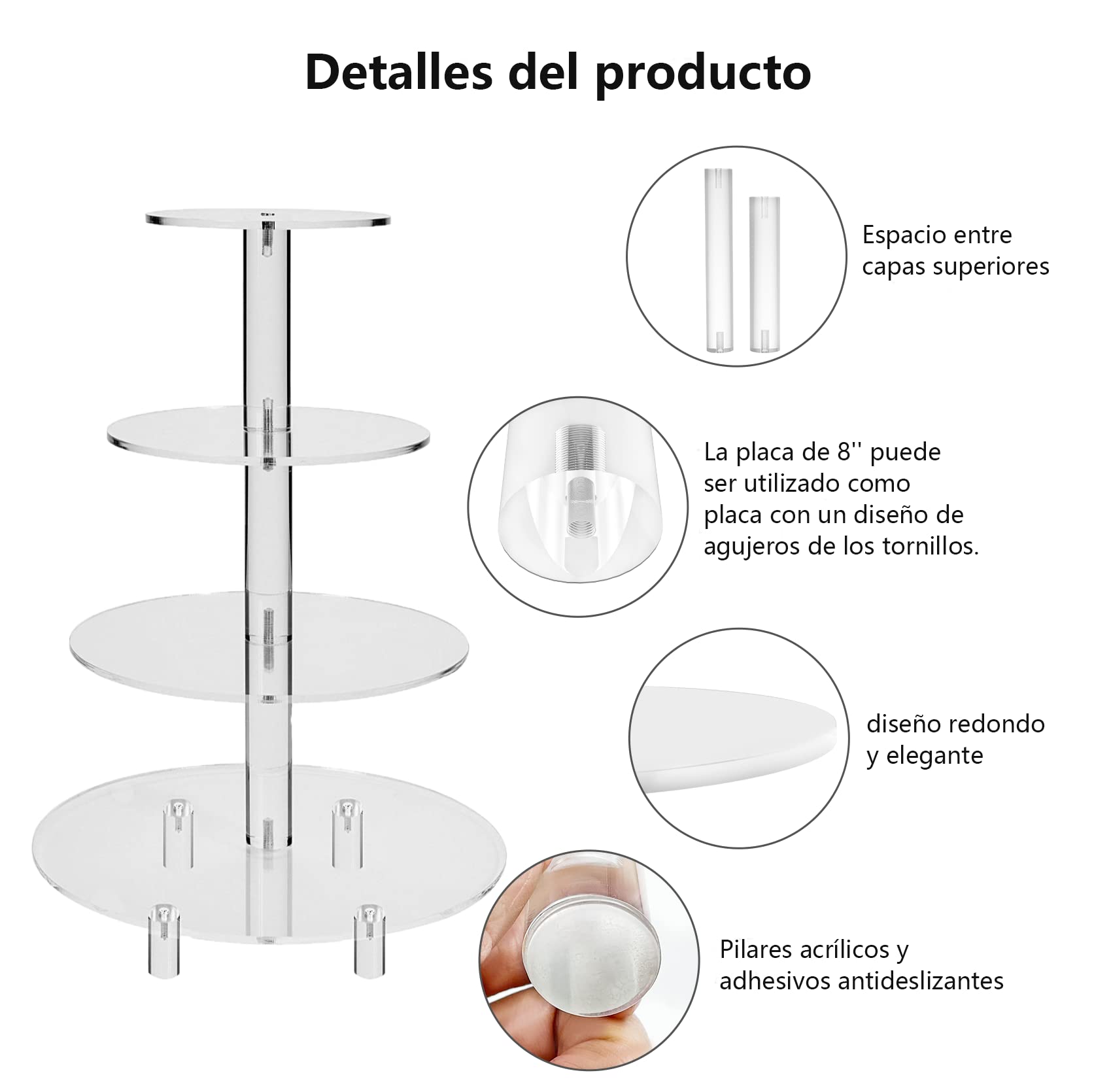 Soporte para Tartas Soporte para Cupcakes Redondo Acrílico 4 Pisos Más Alto con Base, Soportes para Exhibición de Alimentos para Bodas Cumpleaños Tema Fiesta Decoración