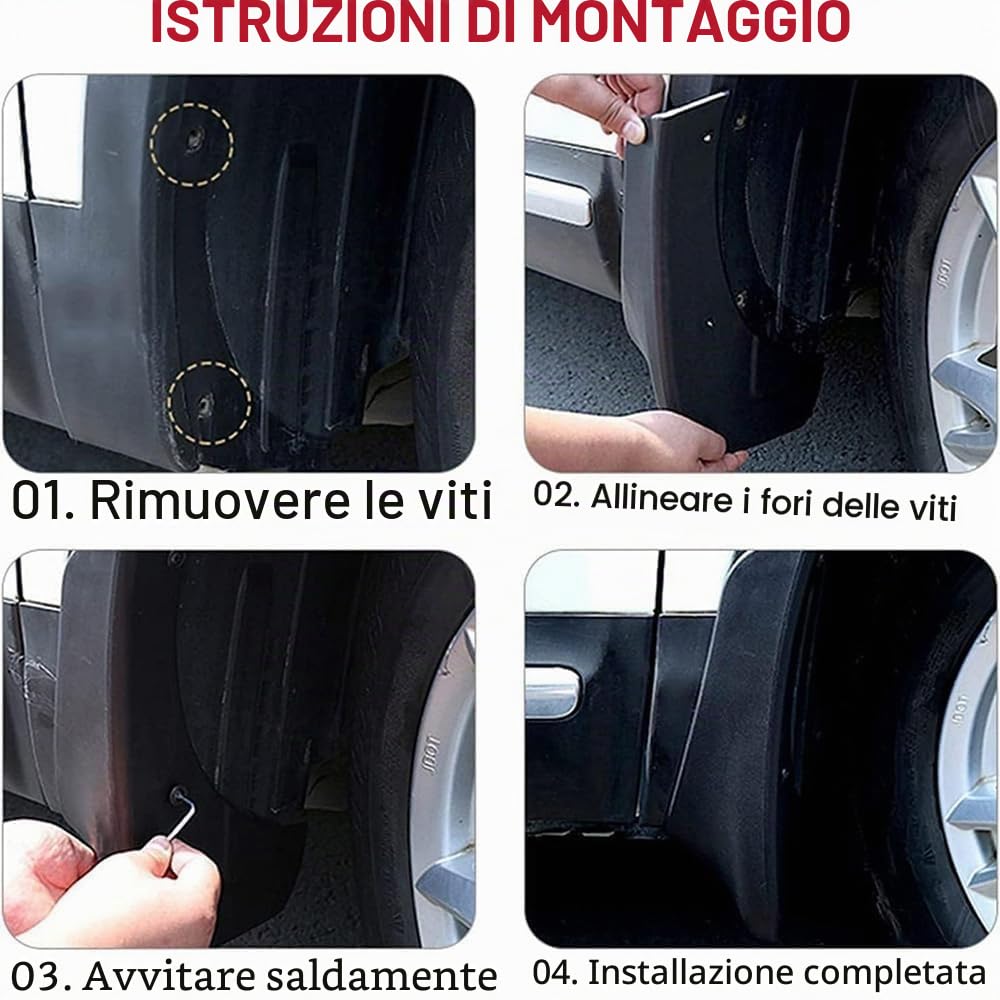 4 Pezzi Paraspruzzi Auto per Jeep Compass 2017-2023 2024 2.4L, Protezione Ruote Auto,Paraspruzzi Laterali Anteriori E Posteriori