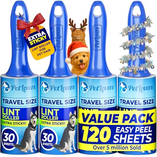 PetLovers Mini-Fusselrollen, extra klebrig, für Tierhaare in Reisegröße, 4 Stück