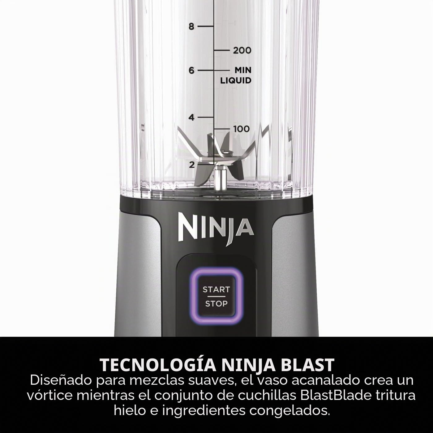 Ninja Blast BC151UKBK - Batidora portátil de 530 ml, tapa a prueba de fugas y boquilla para sorber, potente licuadora inalámbrica, recargable, batidos portátiles, batidos de proteínas, mezclas de