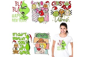 5 Sheets Grinch Heat Transfer Iron On Vinyl Decals for Christmas Decoration