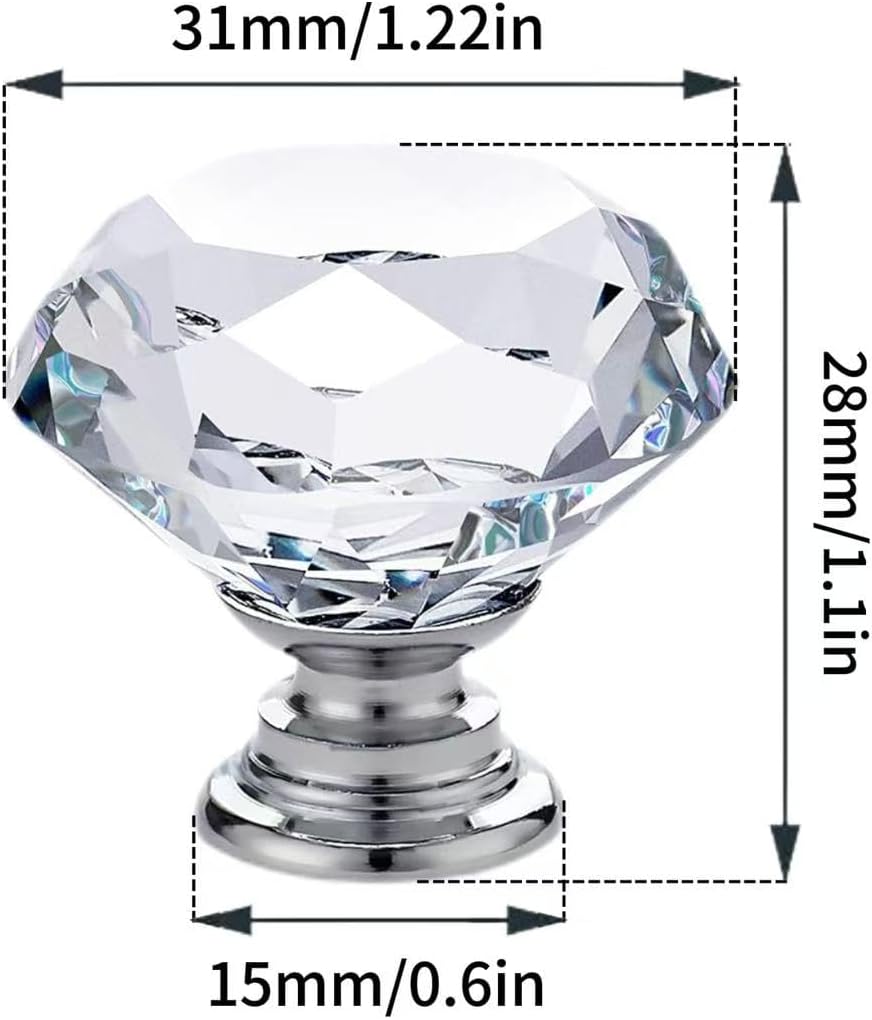Clear Crystal Drawer Knobs, Diamond-Shaped Acrylic Cabinet Knobs Pulls for Kitchen Dresser Drawer and Cupboard 5 PCS
