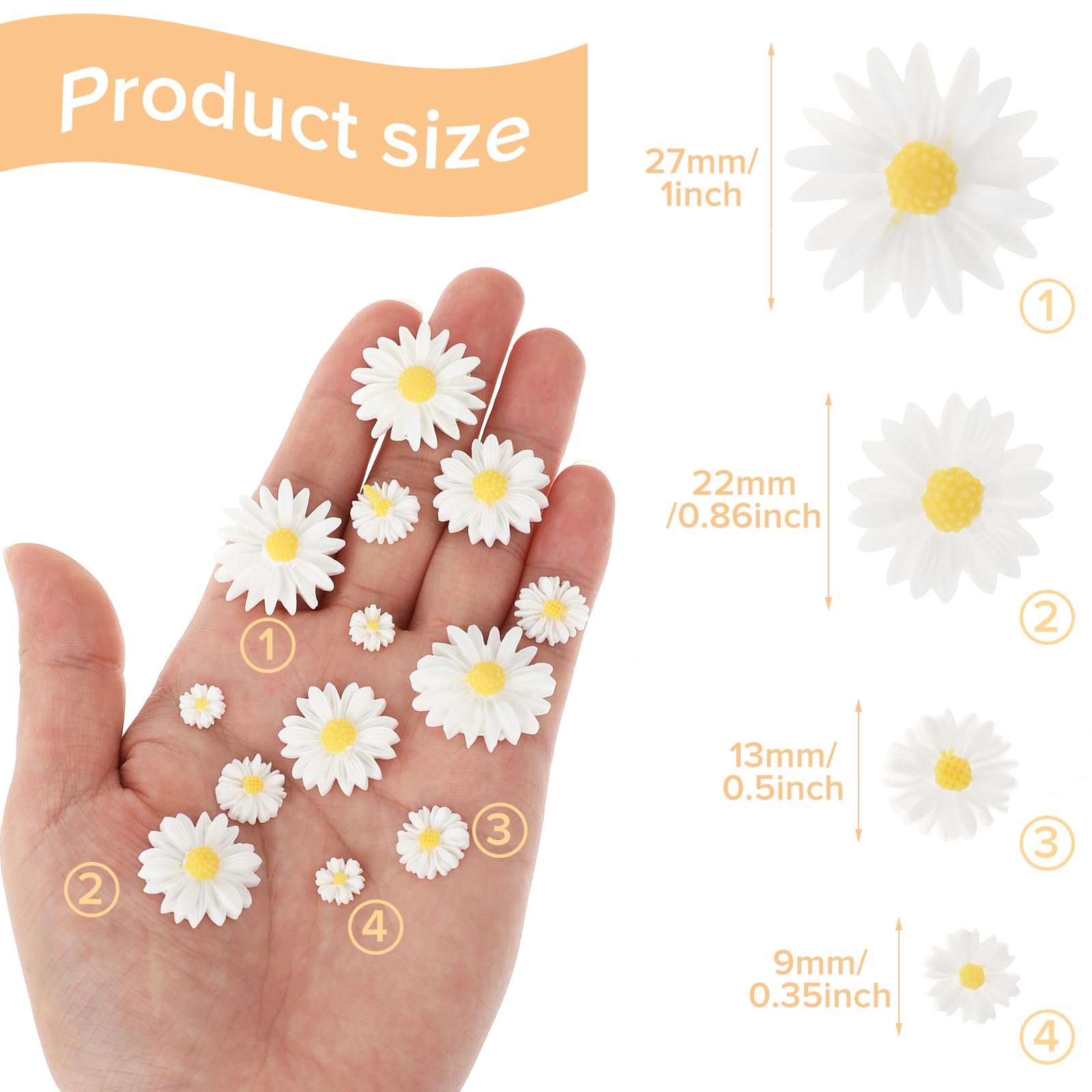 56 Pièces Décorations Marguerites En Résine - 4 Tailles (8-22mm) Avec Boîte Rangement