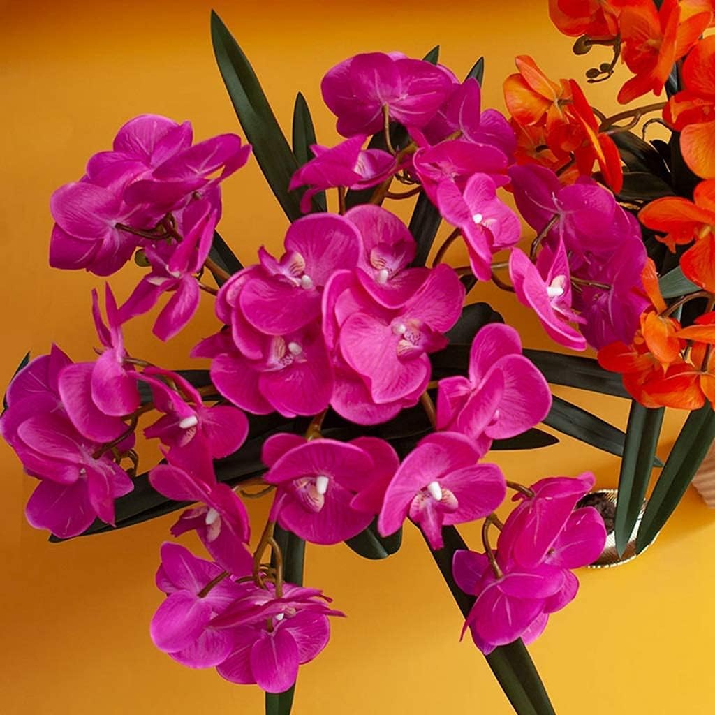 Orchidées artificielles en Soie, Composition de 62 cm (24,4 Pouces) dans Un Vase Rond, Fleurs artificielles Phalaenopsis, décoration Florale Artificielle.,