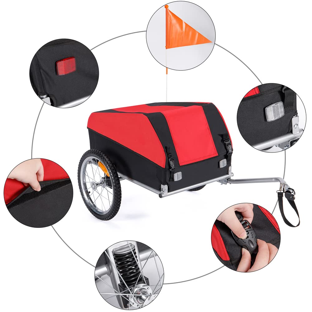CXWXC Fahrradanhänger mit Stoßdämpfer - Großer Laderaum bis 120L, Tragkraft 40KG, Klappbarer Lastenanhänger mit Abdeckplane und Sicherheitsfahne - Perfekt für den täglichen Transport