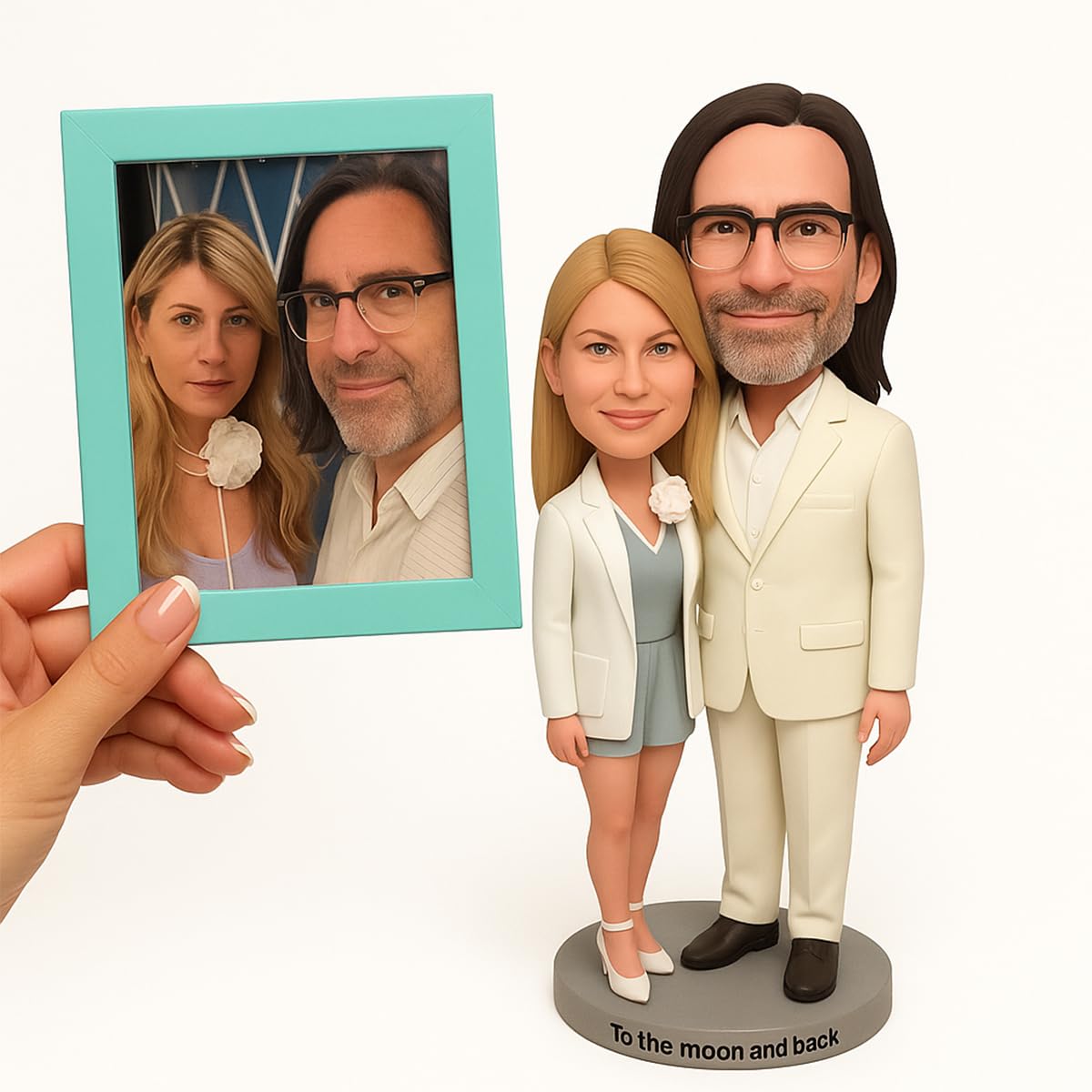 Individuelle Pärchen-Wackelkopf-Figuren, personalisierte Tonpuppen aus Bildern, Ganzkörper-Handarbeit, individuelle Wackelkopf-Figur, für Paare