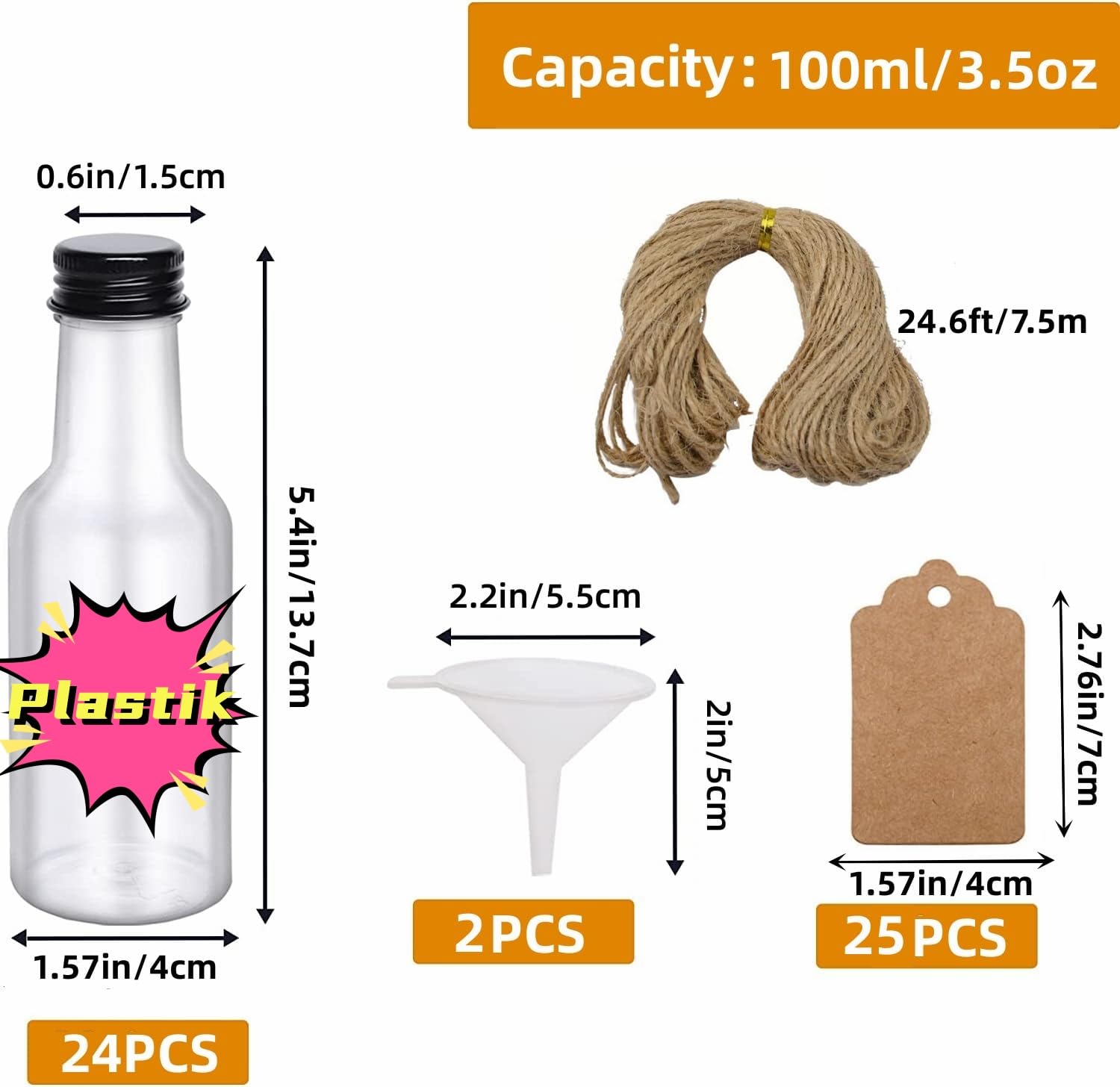 120 mini bottiglie di liquore, 100,5 ml, in plastica trasparente