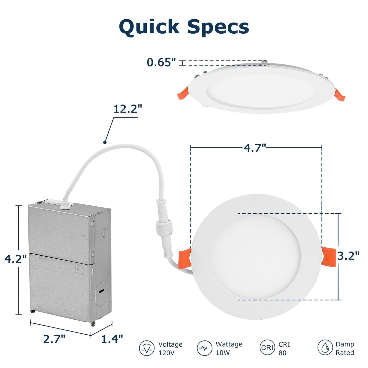 12PK 4inch 5CCT LED Recessed Lighting, 5 Color Temperature in 1 Light, 10-100% Dimming Range, 8W, 800LM, 2700K/3000K/3500K/4000K/5000K Selectable, Retrofit Wafer Light with Baffle Trim, ETL