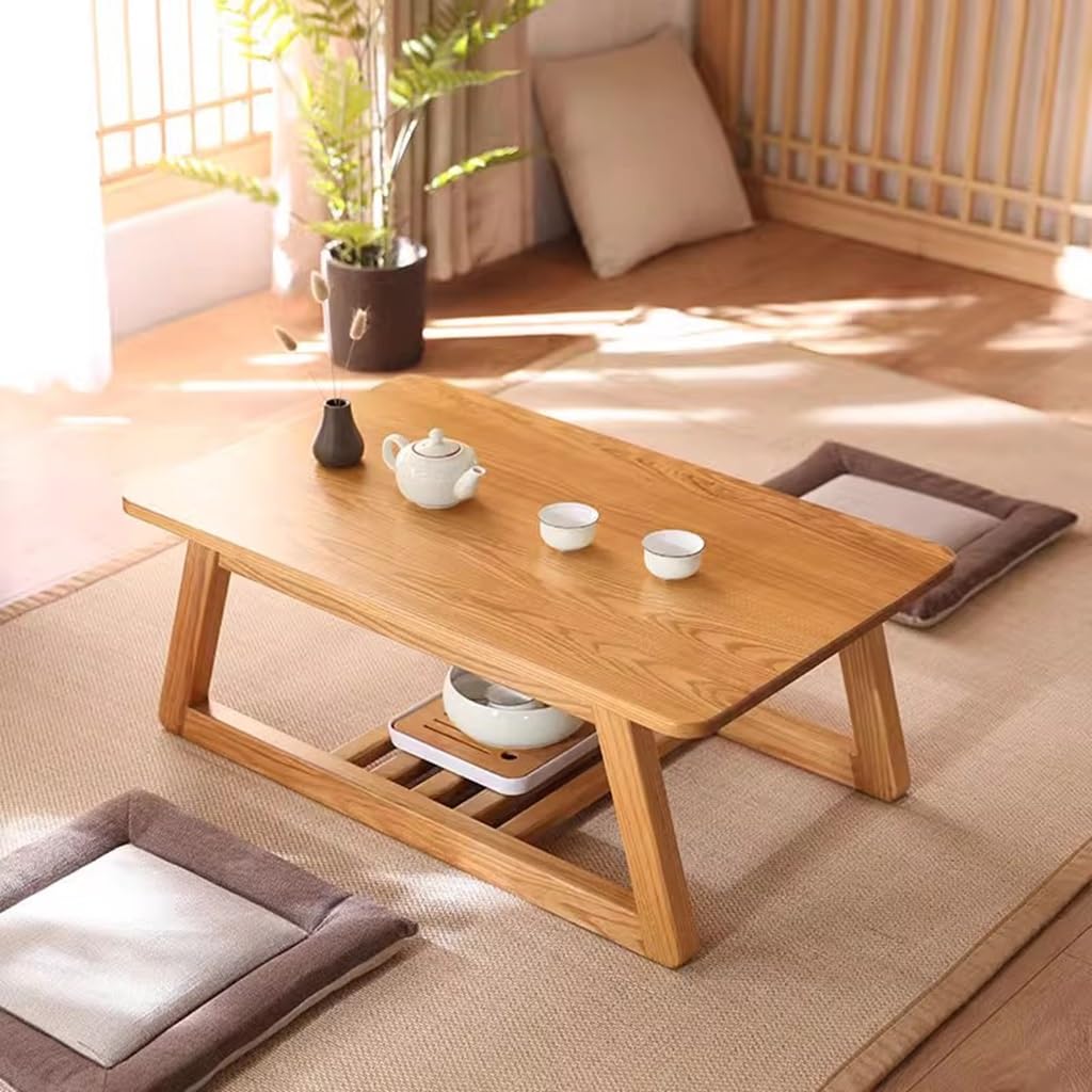 Table basse tatami style japonais en bois clair pour salon zen 80cm