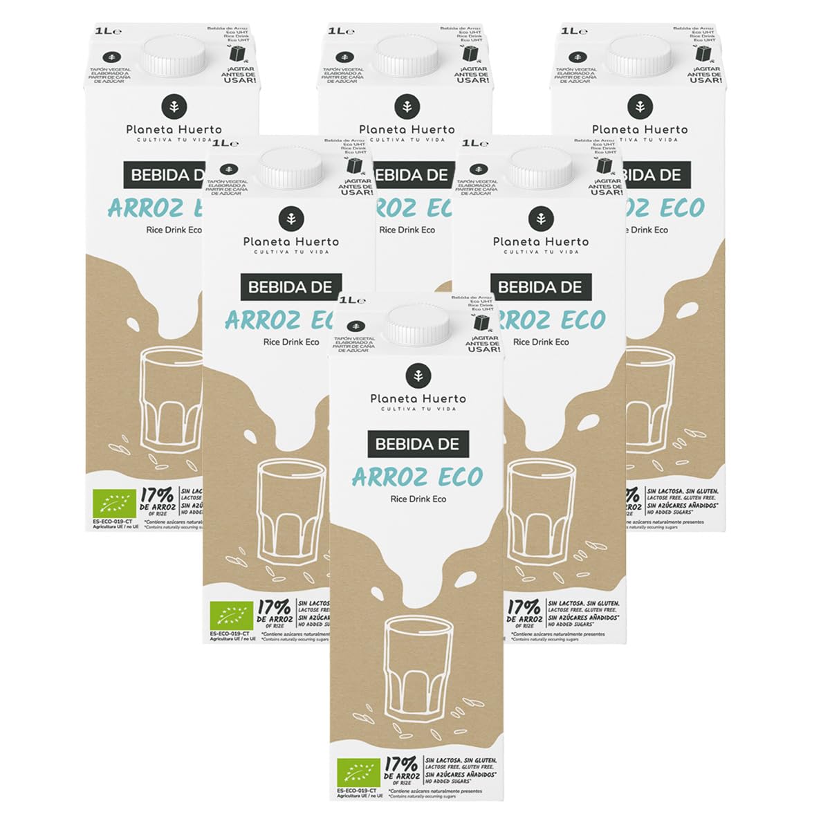PLANETA HUERTO Bebida de Arroz Eco 1L Sin Lactosa Sin Azúcar Añadido 100% Natural Pack 6x