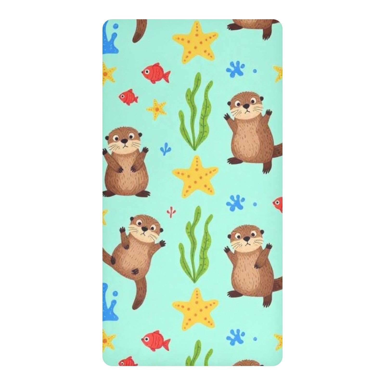 Draps de lit imperméables pour enfant bleu océan avec motif loutre