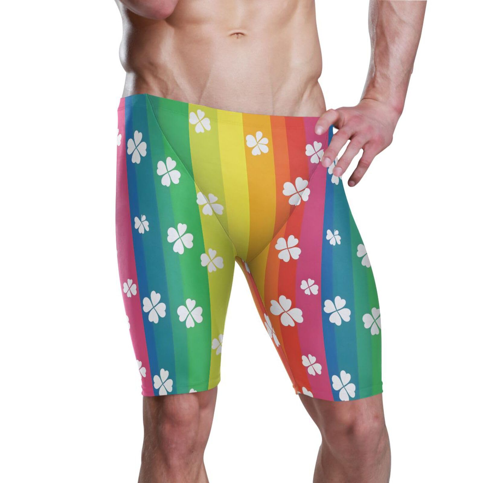 Mens Swim Shorts Trunks Swimsuit St. Patrick's Clover Rainbow Stripe Men's Athletic Swimwear Jammers XL 202b8319