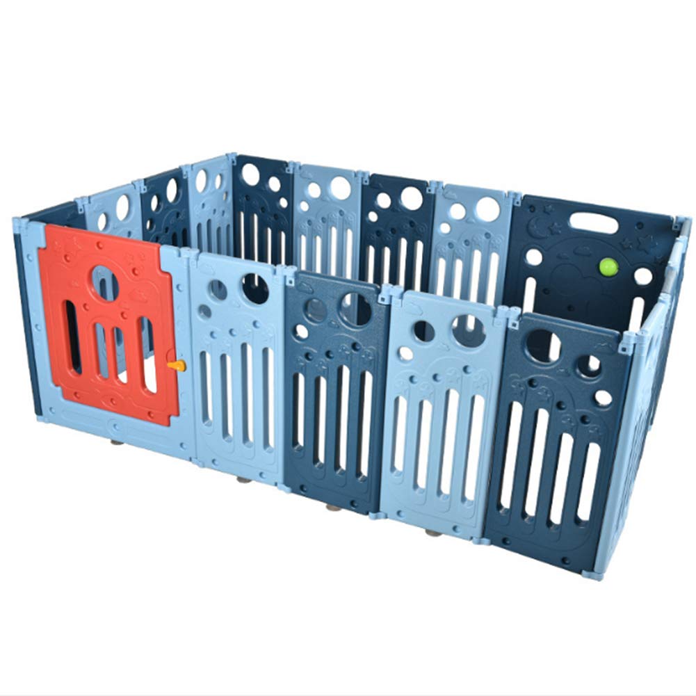Baby Fence - Parque para bebés de 14 paneles, patio de juegos portátil para niños en interiores y exteriores con puerta con cerradura, panel de juegos, bases de goma antideslizantes