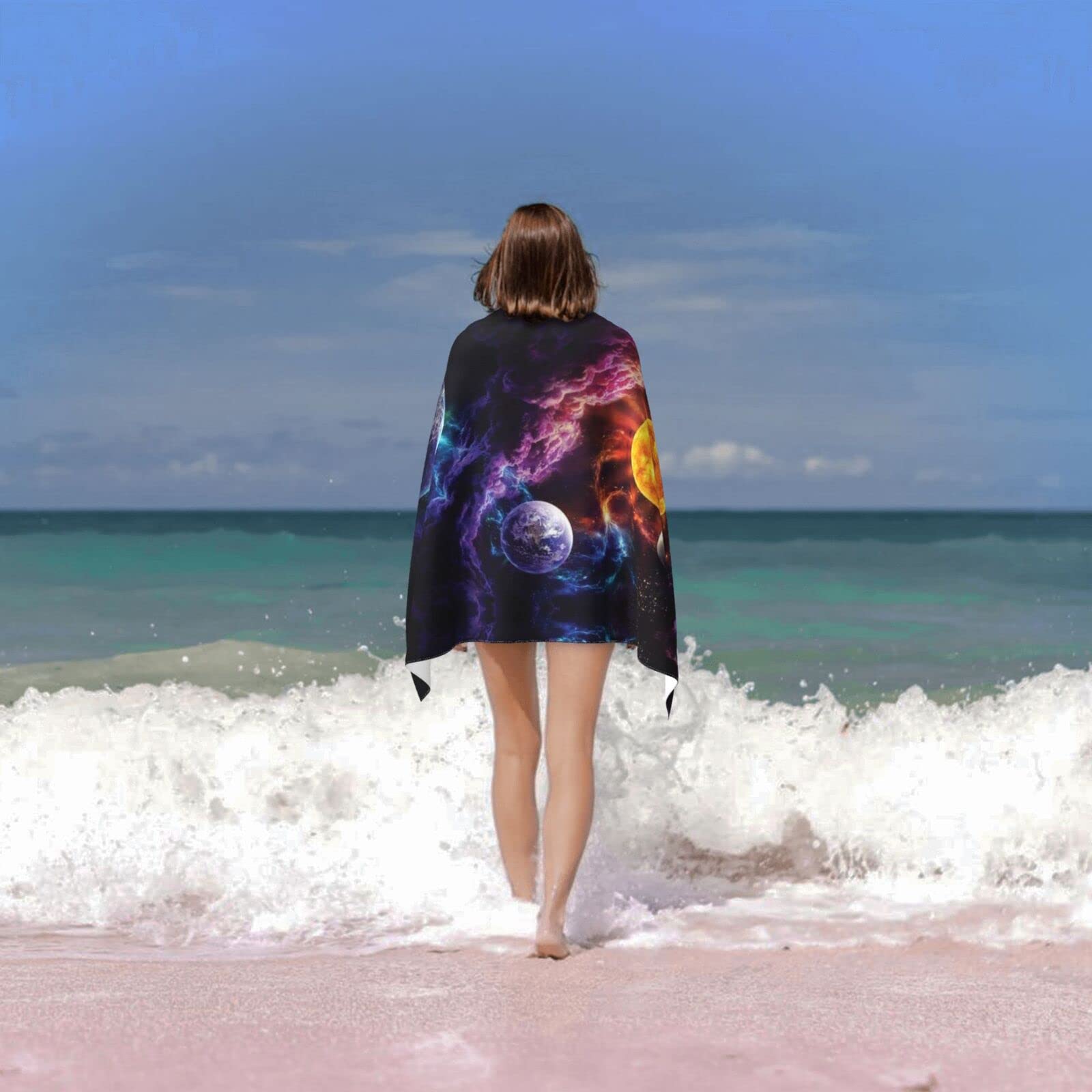 Planet ręcznik plażowy i ręcznik do jogi, szybkoschnący ręcznik podróżny z mikrofibry na plażę, basen, do pływania, rąk, twarzy i ciała