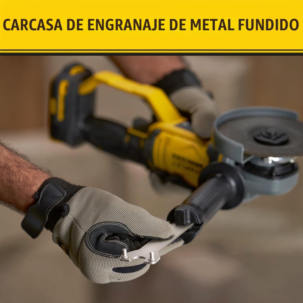 STANLEY FATMAX Mini Amoladora V20 Litio 18V, disco de 125mm, diseño compacto y ergonómico, velocidad 9000 rpm, empuñadura lateral 3 posiciones, sin cargador ni batería, SFMCG400B-XJ