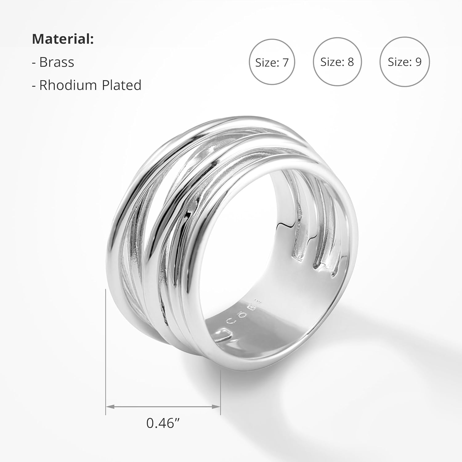 COBI Statement Rings for Women, Croissant Twisted Braided Band & Pave Cubic Zirconia Ring, Open Style, Chunky Dome Ring, Rhodium 18K Gold Plated Stackable Cocktail Rings, Fashion Jewelry, Size 7 8 9 - Image 3