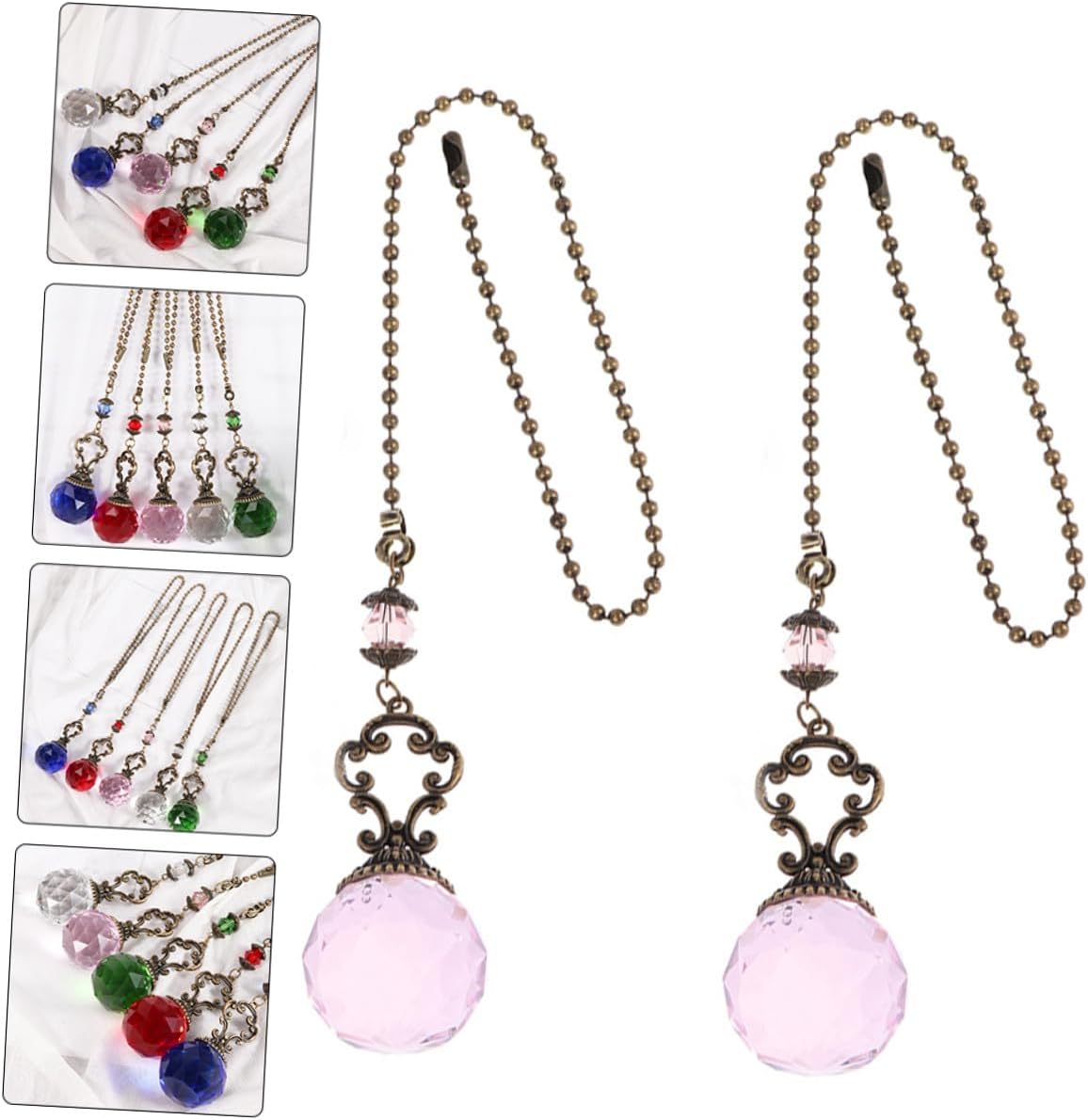2pcs Crystal Ball Ceiling Fan Pull Chains, 30mm Pink Bronze Hanging Light Pendants for Home Decor and Fan Lighting Accessories