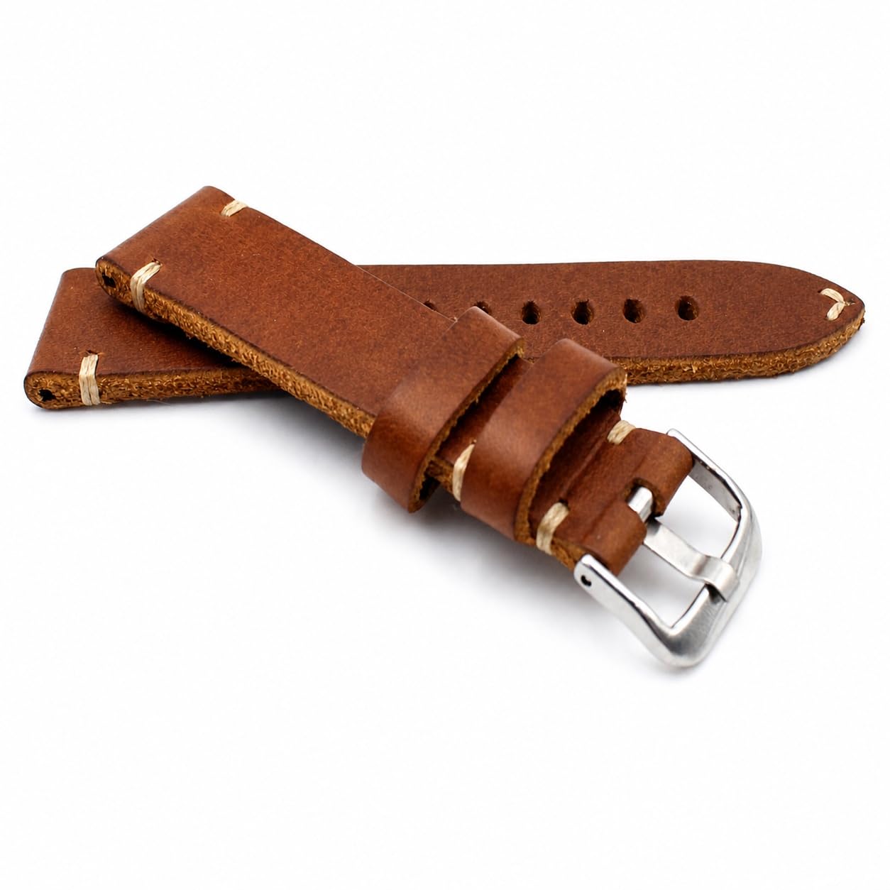 Sulla Tiber bracelet de montre vintage en cuir bovin avec boucle ardillon | Fabriqué en Allemagne, cuir bovin brossé, couture contrastante et style vintage