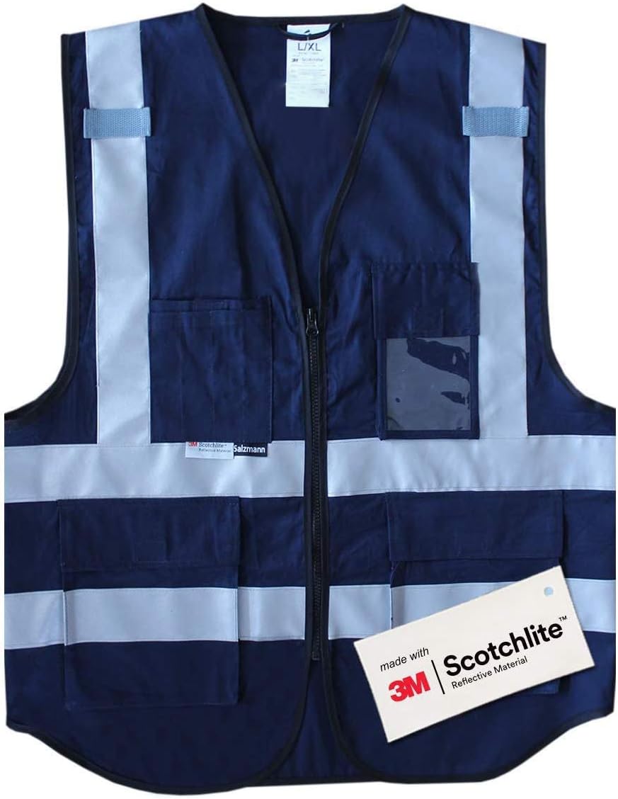 Salzmann 3M Multi-Pocket Working Vest - Reflective Vest made from 100% Cotton - Made with 3M Reflective Material