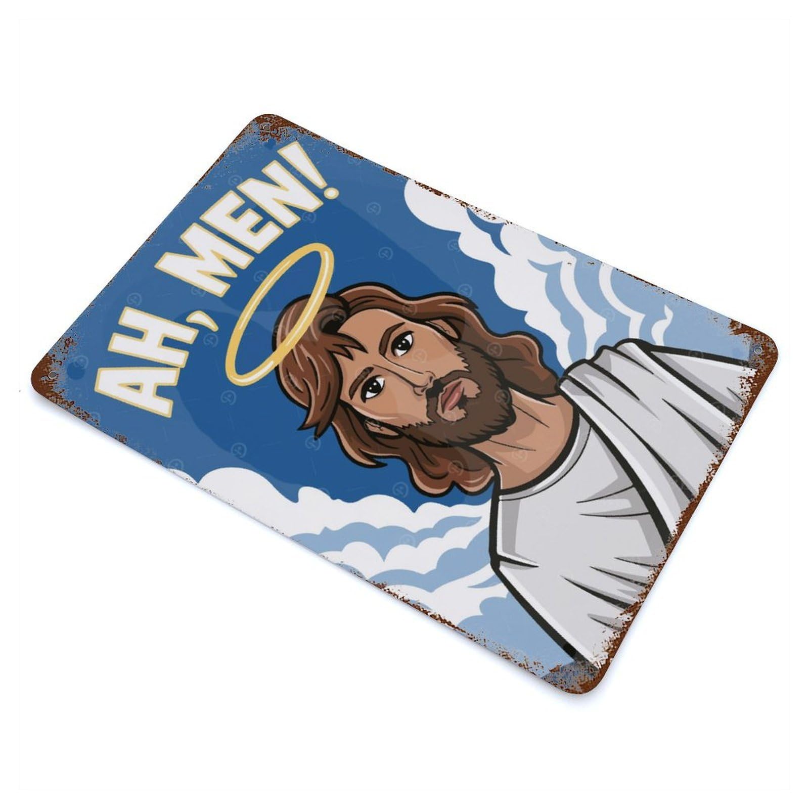 Jesus Christ Cartoon Vintage Metal Tin Sign 11.8"x7.9", for Garage, Bar And Workshop Decor, Old School Wall Decor