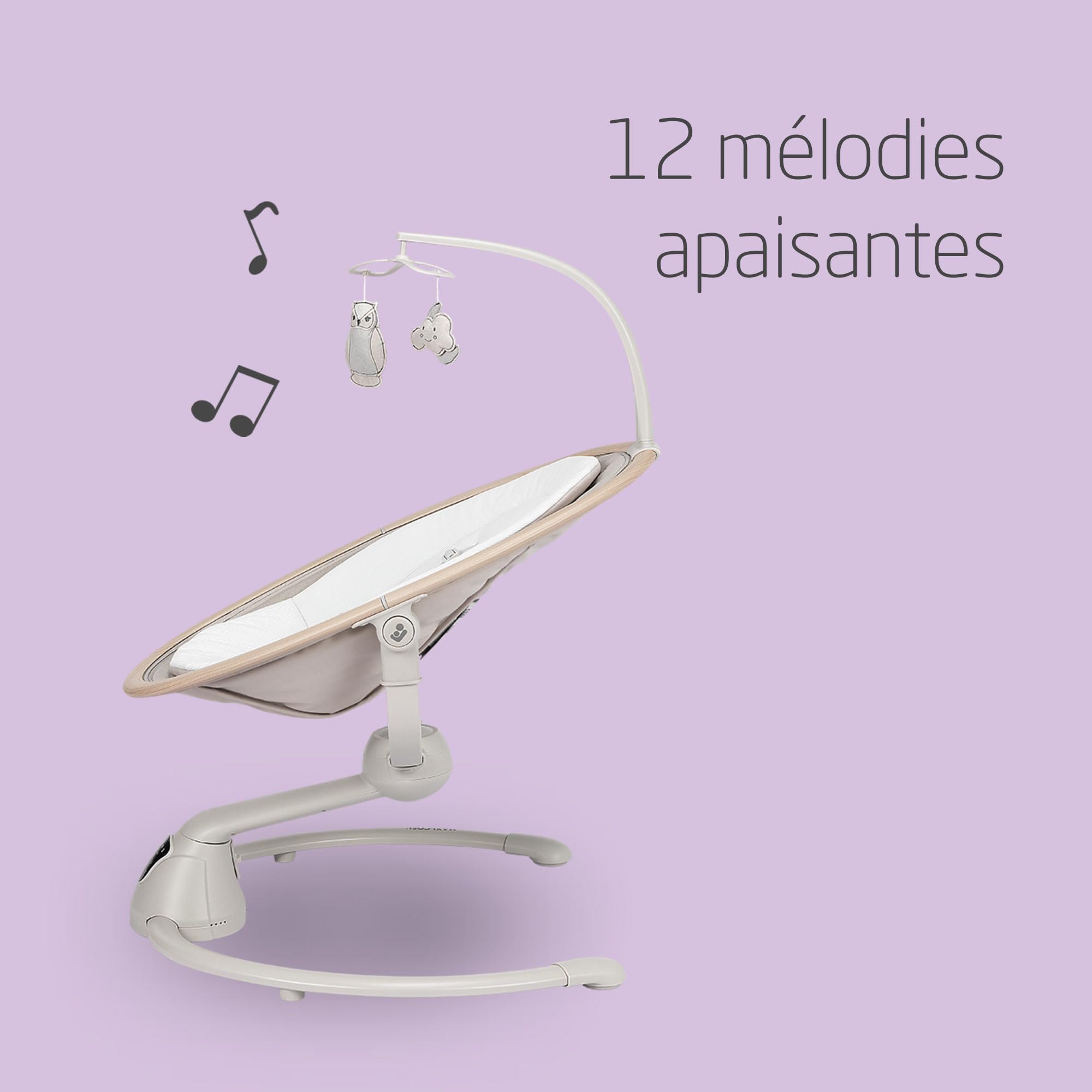 Maxi-Cosi Cassia balancelle bébé électrique, 0-6 mois, 9 kg max, transat bébé, 12 mélodies, rotation 360°, détection mouvement, 5 vitesses de balancement, Classic Beige