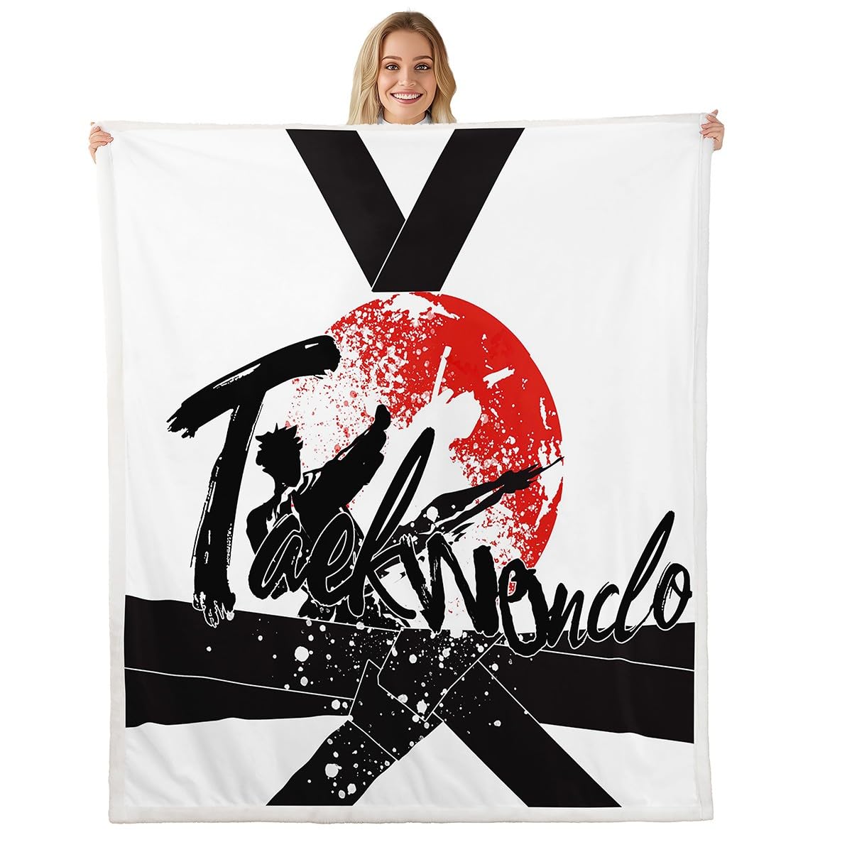 Manfei Taekwondo Kids Throw Blanket Sports Theme Blanket for Couch Sofa, Japanese Style Bed Blanket for Boys Girls Teens Adult Room Decor, Soft and