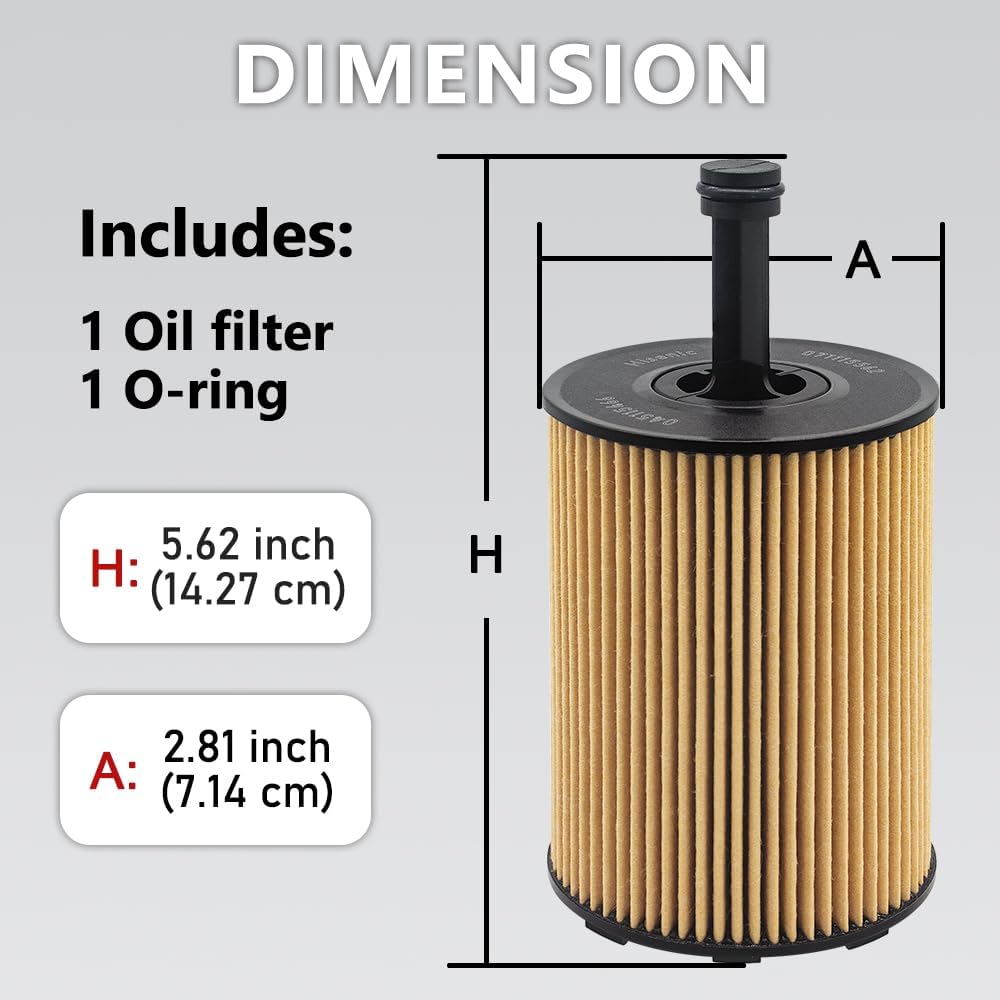 Oil Filter Fits Select VW Jetta TDI Beetle CC Eos Golf Passat, Fits Select A3 TT Quattro, Direct Replacement for OE# 071115562A 071115562C