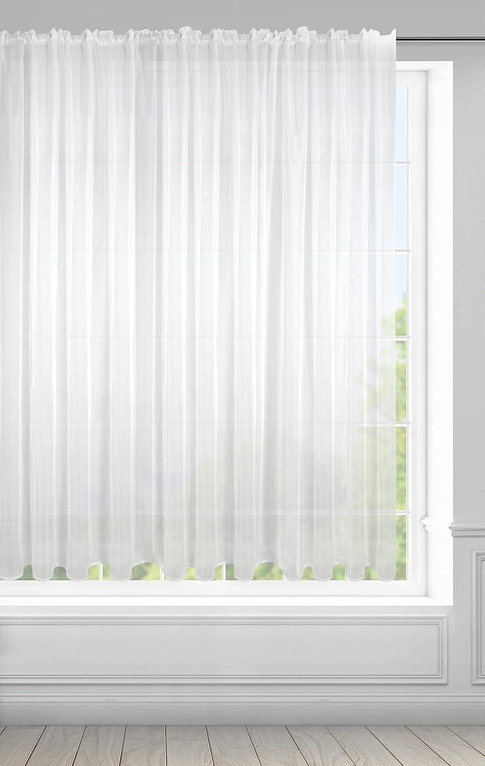 EurofiranyFrida Voile Curtain, Sheer Curtain with Rufflette Tape - 1 Unit, Bedroom, Living Room, Kitchen, W158" x L59", White