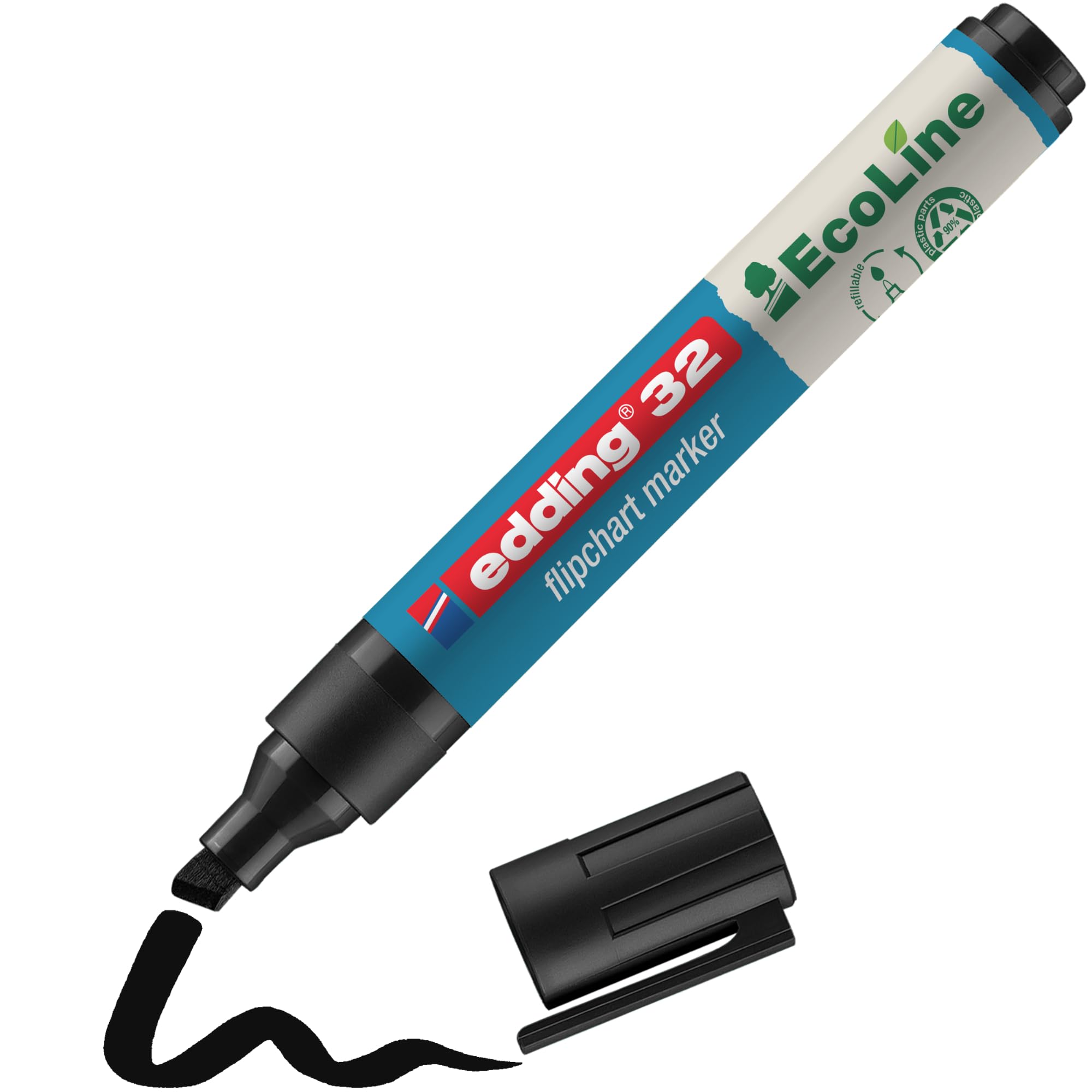 edding 32 Ecoline flipchart marker - black - 1 pen - chisel nib 1-5 mm - marker for writing, drawing and marking on flipchart paper - does not bleed through - does not dry out - refillable