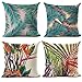 RAILONCH Bawełniane poszewki na poduszkę z tropikalnymi roślinami, liśćmi, dekoracyjne, poszewki na poduszkę 45 x 45 cm (wzór E)