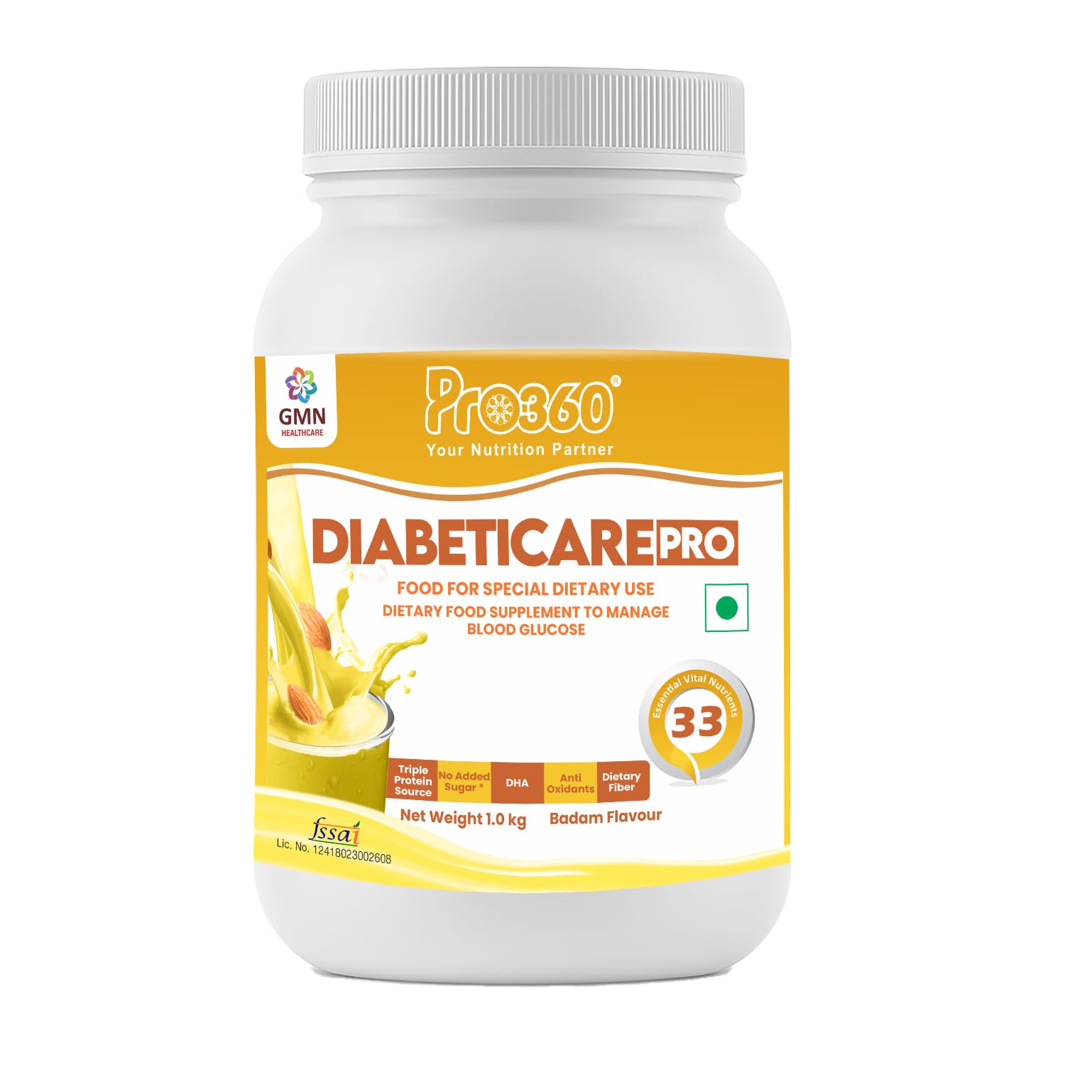 Pro360 Diabeticare Pro Diabetic Protein Powder Supplement (Badam Flavour-1Kg pack) - Complete and Balanced Adult Nutrition for the Dietary Management of Diabetes-image-33