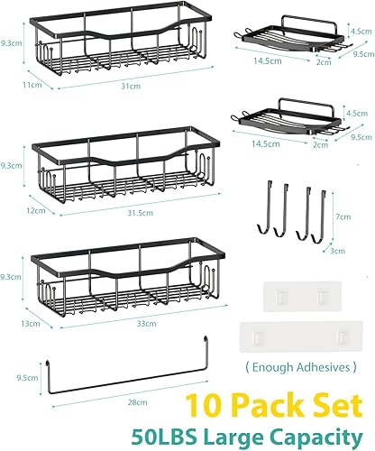 Miniatura 6 de plainshe Paquete de 10 organizadores de ducha, organizador de ducha con 3 estantes de ducha, 2 jaboneras y toallero, cesta de pared de acero