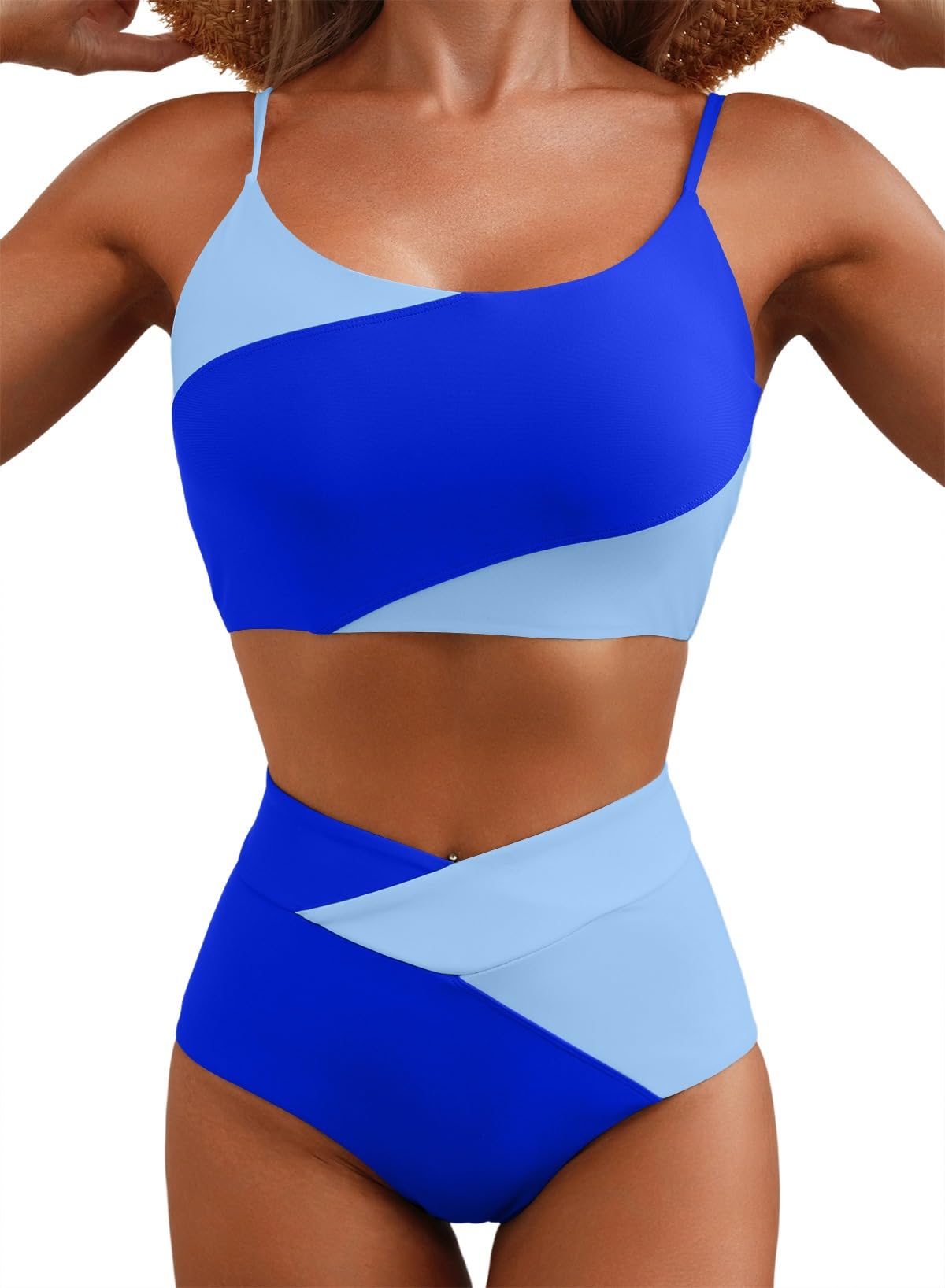 Women 2 Piece High Waisted Bikini Sets Color Block Popular Swimsuit 2026 Summer Beach Best Bathing Suits-image-10
