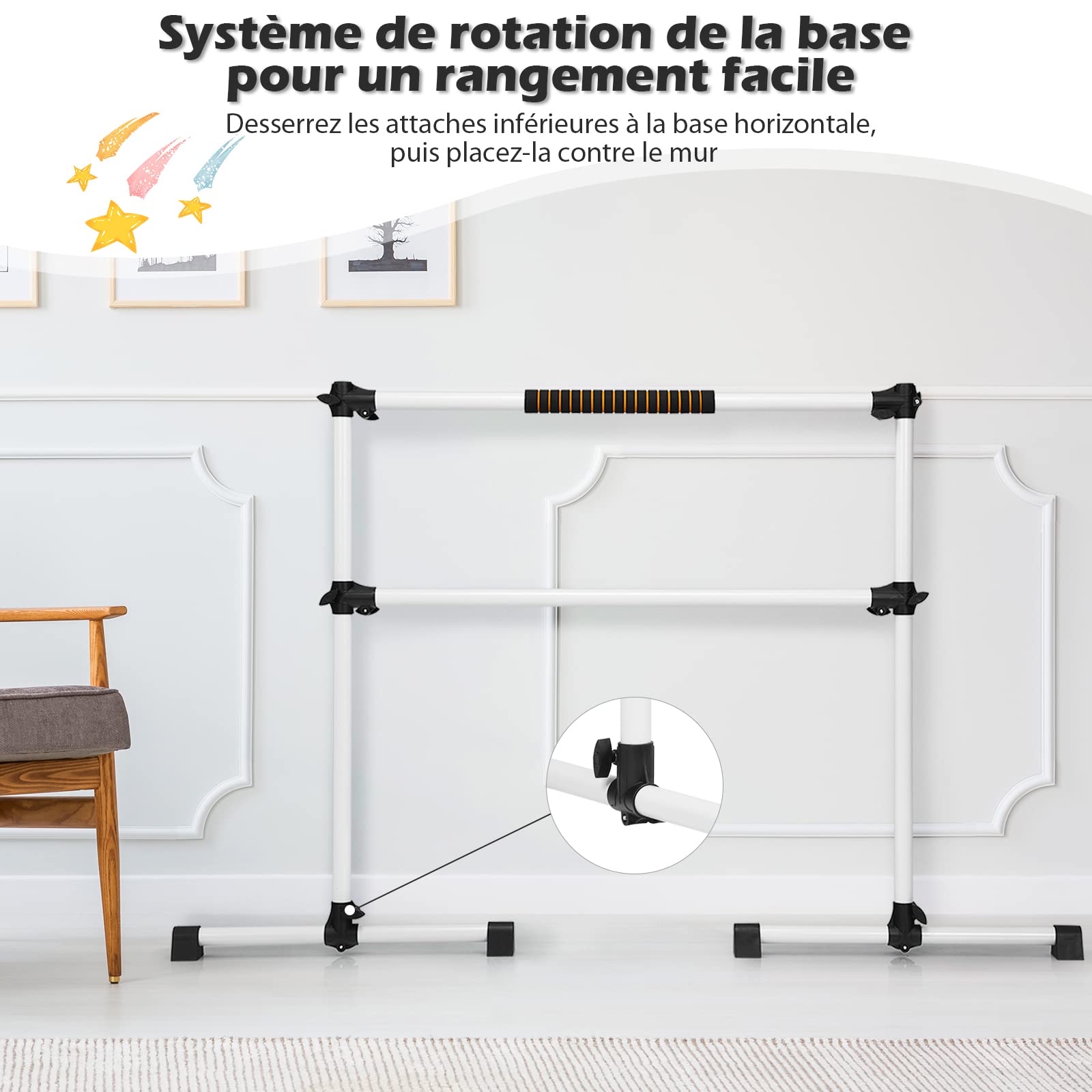 COSTWAY Double Barre de Danse Classique pour Stretching avec Barre Amovible Hauteur Réglable