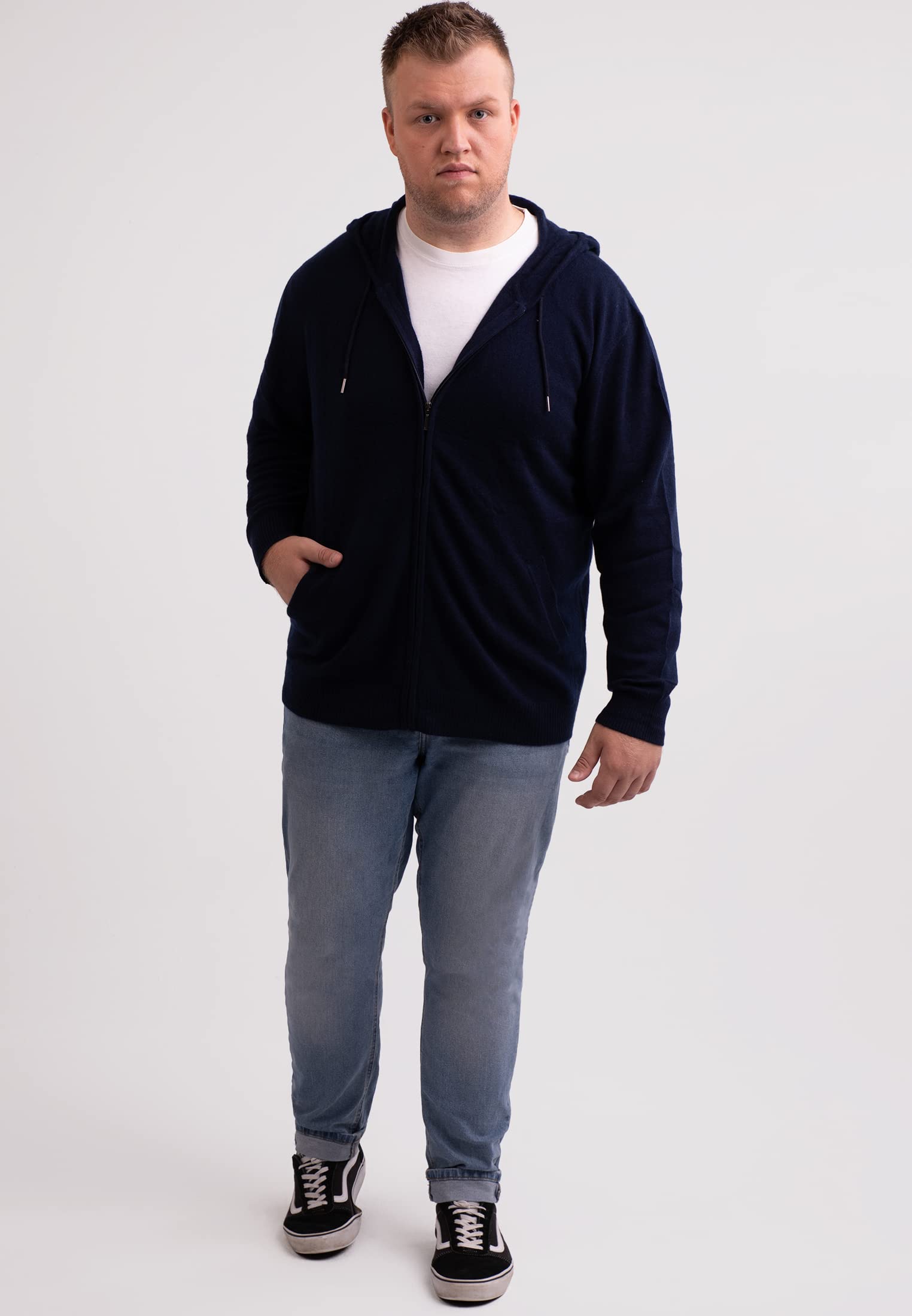 Herren Kapuzenpullover aus 100% Kaschmir in großen Größen | Hoodie mit Reißverschluss 2-fädig in Übergröße
