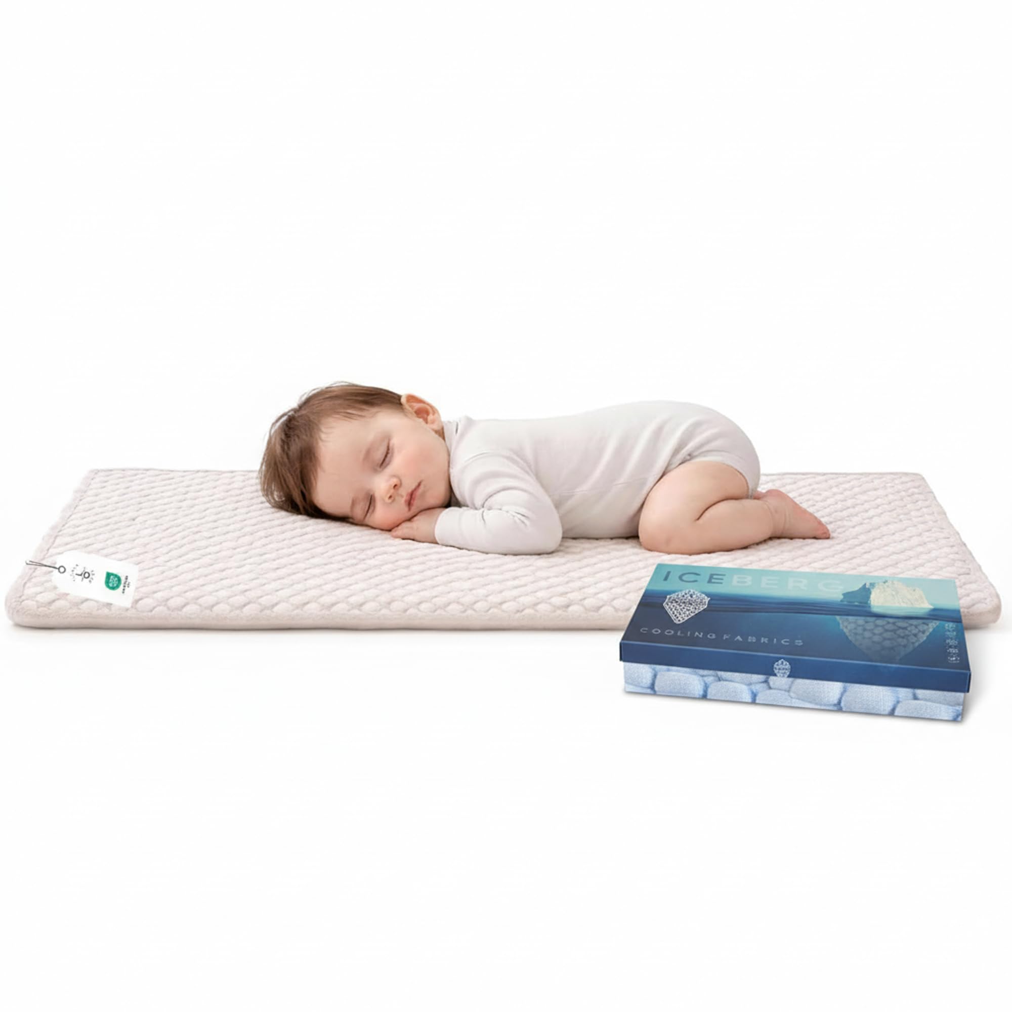 Baby Matratzenauflage 70x140 cm – Oeko-TEX Zertifiziert, atmungsaktiv & weich – 3D-Strick mit Gummizug mit 4 Eckgummis, Weiss/Beige