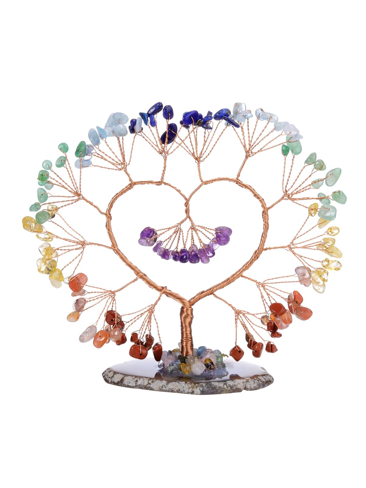 CrystalTears Chakra Crystal Heart Tree 7 Chakra Healing Gemstone Money Tree for Home Office Desk Decor Handmade Copper Wire Wrapped Tree Life Energy Stone Tree Crystal Gifts for Women Men