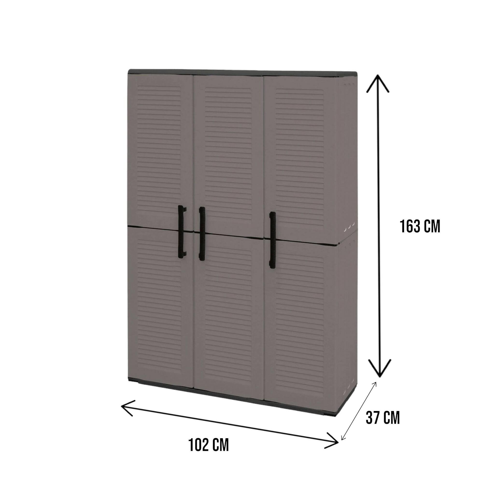 Dmora - Armadio da esterno Bilzen, Mobile outdoor, Armadio balcone multiuso, 100% Made in Italy, Grigio e Nero, Finitura righe, 102x37h163 cm