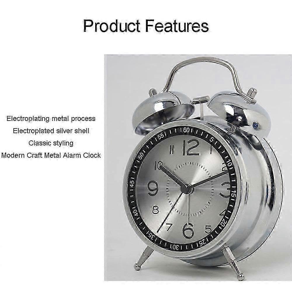 Reloj despertador fuerte para adultos que duermen pesado, 4.5 pulgadas, silencioso, sin tictac, cuarzo con retroiluminación