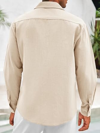 Makkrom Men's Casual Cotton Linen Button Down Shirts Cuban Guayabera Shirt Long Sleeve Summer Beach Tops