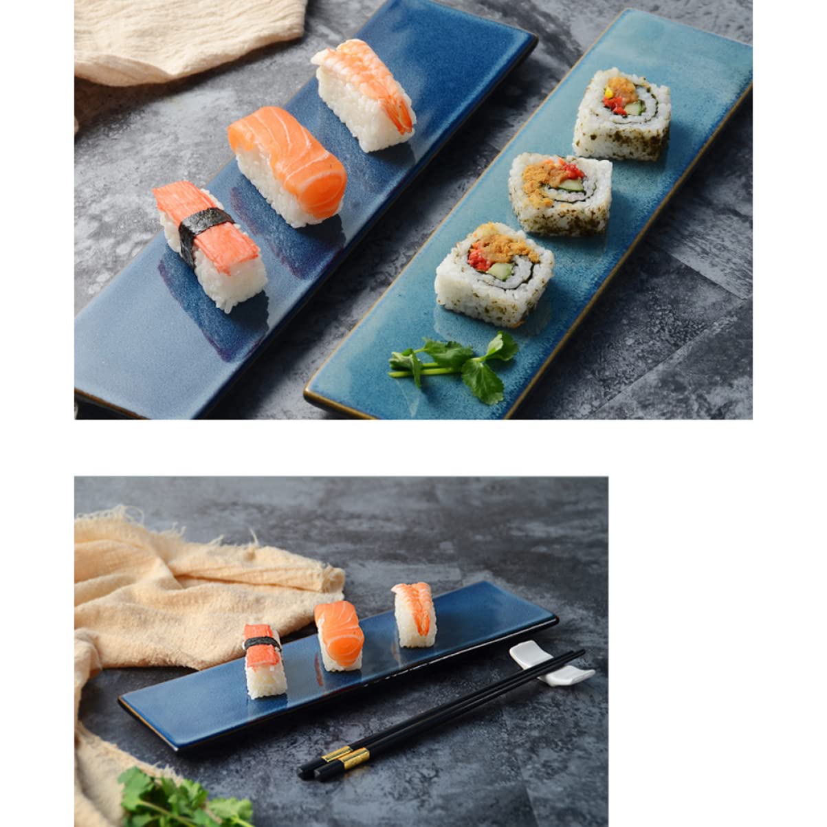 Ciieeo Plateau à Sushis en Céramique Rectangulaire Style Japonerie Noir