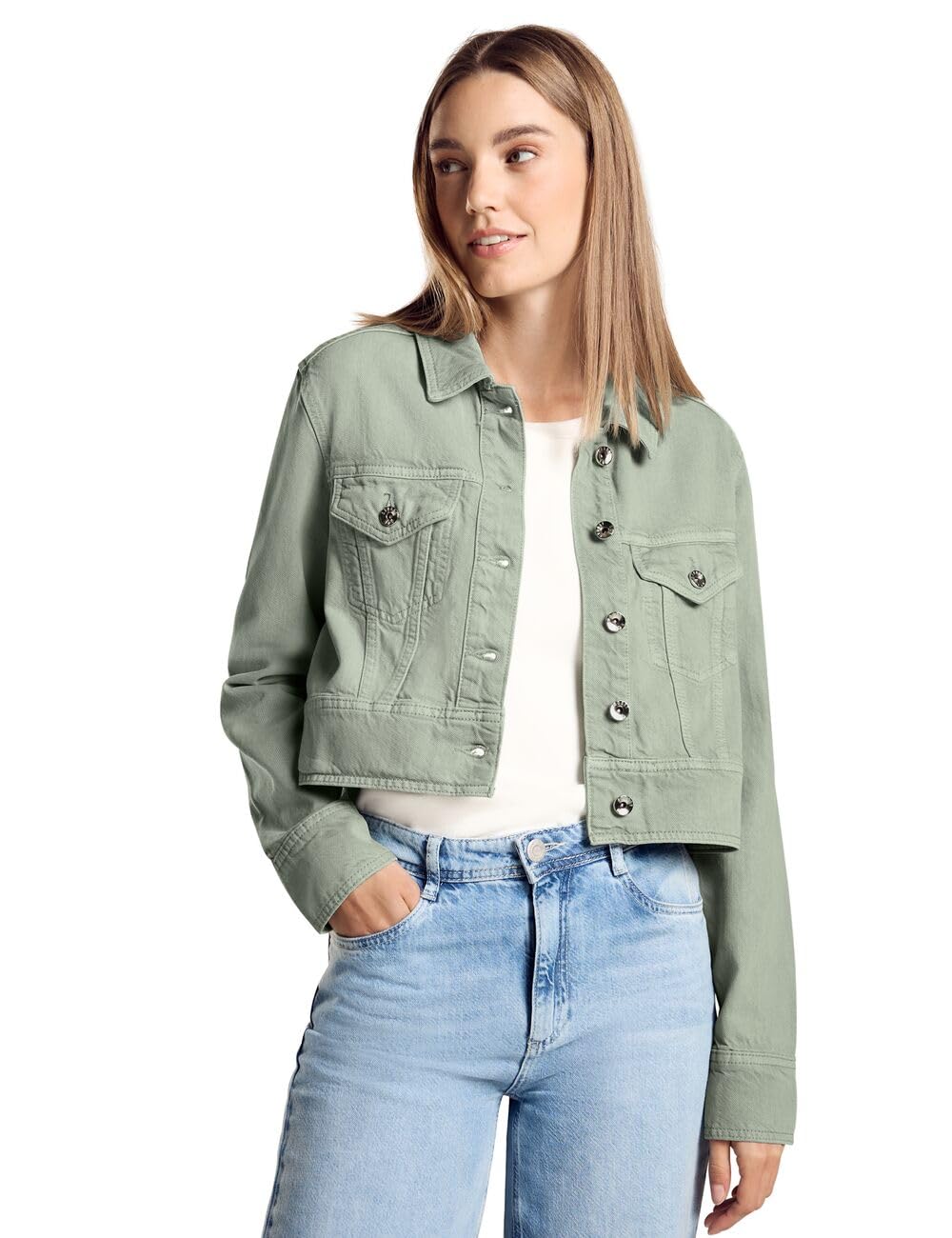 Street One Women's A212177 Short Denim Jacket, Moss Green Heavy Washed, 20